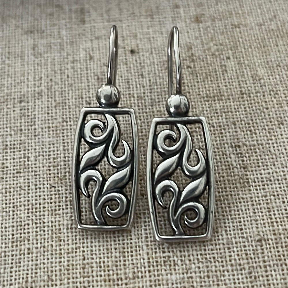 Vintage Sterling Scroll Rectangular Earrings - image 1